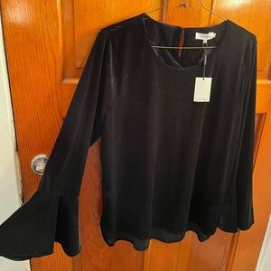 NWT Calvin Klein long bell sleeve velvet tunic top Size L black stretch Holiday